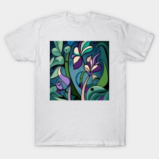 Beautiful flower image with purple and blue stained glass look. T-Shirt